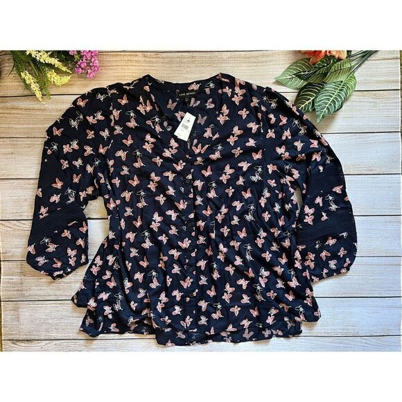 Lane Bryant No-Peek Button-Front Lace Trimmed Top (Sz 22/24) - Picture 2 of 8